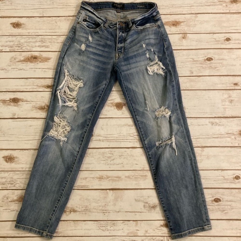 Judy Blue Distressed High Waisted Boyfriend Fit Jeans Women’s 26/Juniors 3